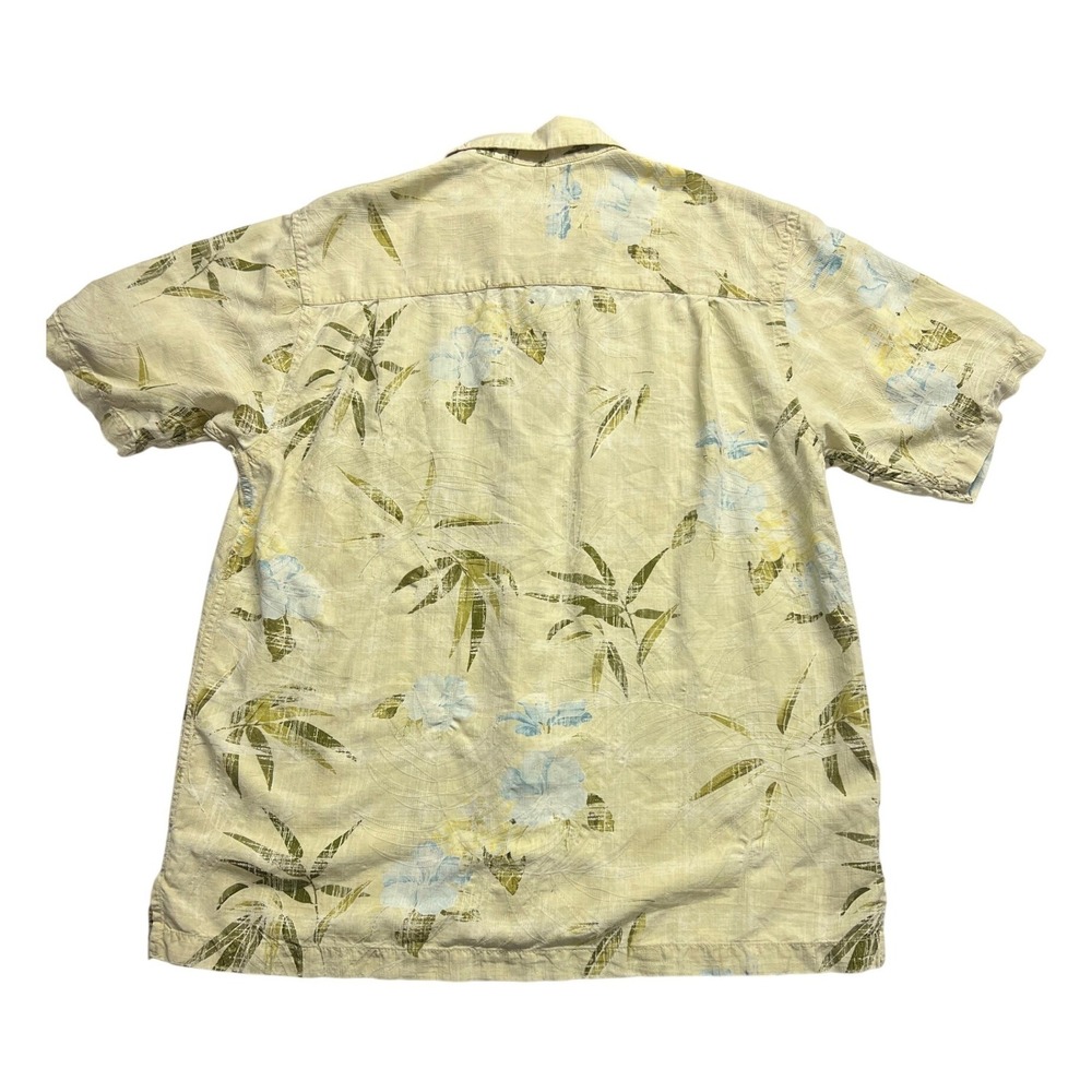 Tommy Bahama Mens SILK Hawaiian Shirt Yellow Bamboo Floral Short Sleeve Resort - Picture 2 of 12